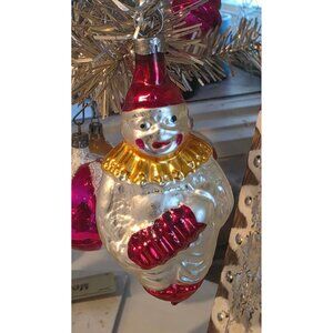 Vintage Mercury Glass Hand Painted Clown Christmas Ornament Holiday Circus Decor